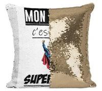 Fabulous Coussin avec Housse Sequin - Paillettes Doré Mon Papa Est Un Superman [40 x 40 cm] Doré G