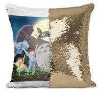 Fabulous Coussin avec Housse Sequin - Paillettes Doré Mon Voisin Totoro Dessin Foret Miyazaki [40 x 40 cm] Doré G