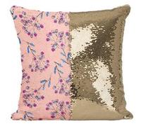 Fabulous Coussin avec Housse Sequin - Paillettes Doré Motif fleurs et Fraise [40 x 40 cm] Doré G