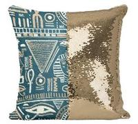Fabulous Coussin avec Housse Sequin - Paillettes Doré Motif Hieroglyphes Egyptiens Sombre [40 x 40 cm] Doré G