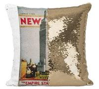 Fabulous Coussin avec Housse Sequin - Paillettes Doré New York Empire State Building Poster Vintage [40 x 40 cm] Doré G