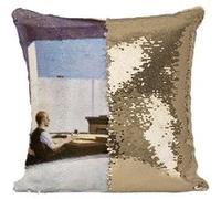 Fabulous Coussin avec Housse Sequin - Paillettes Doré Office In A Small City Edward Hopper [40 x 40 cm] Doré G