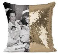 Fabulous Coussin avec Housse Sequin - Paillettes Doré Pere S'evanouie en Voyant un Triple [40 x 40 cm] Doré G