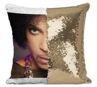 Fabulous Coussin avec Housse Sequin - Paillettes Doré Prince Portrait Regard [40 x 40 cm] Doré G