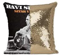 Fabulous Coussin avec Housse Sequin - Paillettes Doré Ravi Shankar Sitar Virtuoso [40 x 40 cm] Doré G