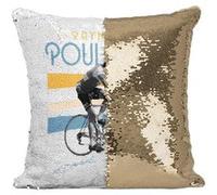 Fabulous Coussin avec Housse Sequin - Paillettes Doré Raymond Poulidor Vintage [40 x 40 cm] Doré G