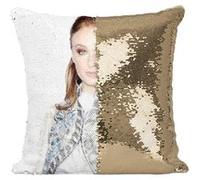 Fabulous Coussin avec Housse Sequin - Paillettes Doré Sophie Turner Actrice [40 x 40 cm] Doré G