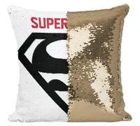 Fabulous Coussin avec Housse Sequin - Paillettes Doré Super Papa Rouge Logo Super Héros [40 x 40 cm] Doré G