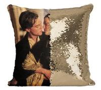 Fabulous Coussin avec Housse Sequin - Paillettes Doré Titanic Leonardo Di Caprio Kate Winslet [40 x 40 cm] Doré G