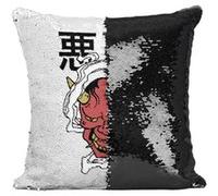 Fabulous Coussin avec Housse Sequin - Paillettes Noir Akuma Démon Japonais [40 x 40 cm] Noir G