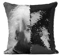 Fabulous Coussin avec Housse Sequin - Paillettes Noir Albert Einstein Scientifique 1 [40 x 40 cm] Noir G