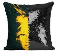 Fabulous Coussin avec Housse Sequin - Paillettes Noir Andy Warhol Autoportrait Pop Art 1986 [40 x 40 cm] Noir G