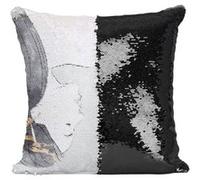 Fabulous Coussin avec Housse Sequin - Paillettes Noir Aquarelle Chat Jeune Fille Amour [40 x 40 cm] Noir G