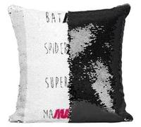 Fabulous Coussin avec Housse Sequin - Paillettes Noir Batman Superman Spiderman Ma Maman Humour Super Mere [40 x 40 cm] Noir G