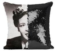 Fabulous Coussin avec Housse Sequin - Paillettes Noir Billie Holiday Chanteuse Jazz 1 [40 x 40 cm] Noir G