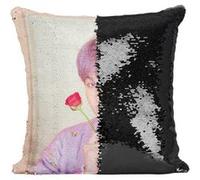 Fabulous Coussin avec Housse Sequin - Paillettes Noir BTS Map of The Soul: Persona Suga Kpop Stars [40 x 40 cm] Noir G
