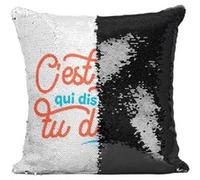 Fabulous Coussin avec Housse Sequin - Paillettes Noir C'est Moi Qui Dis Quand tu Dors ! [40 x 40 cm] Noir G