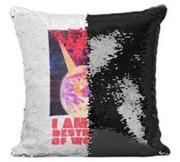 Fabulous Coussin avec Housse Sequin - Paillettes Noir Chat Destroyer of Worlds [40 x 40 cm] Noir G