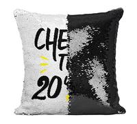 Fabulous Coussin avec Housse Sequin - Paillettes Noir Cheers to 20 Years Anniversaire 20 Ans Etoiles