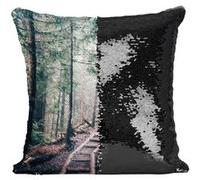 Fabulous Coussin avec Housse Sequin - Paillettes Noir Chemin de Rondins Dans une Foret de Pin [40 x 40 cm] Noir G