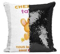 Fabulous Coussin avec Housse Sequin - Paillettes Noir Chez Ma Tatie Tous Les Calins Sont Permis [40 x 40 cm] Noir G