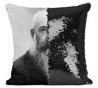 Fabulous Coussin avec Housse Sequin - Paillettes Noir Claude Monet Peintre Portrait [40 x 40 cm] Noir