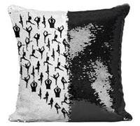 Fabulous Coussin avec Housse Sequin - Paillettes Noir Coeur Yoga Asanas [40 x 40 cm] Noir G