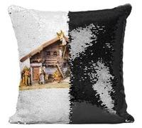 Fabulous Coussin avec Housse Sequin - Paillettes Noir Creche Naissance de Jesus Noel Rois Mages Bible [40 x 40 cm] Noir G