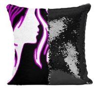 Fabulous Coussin avec Housse Sequin - Paillettes Noir Dessin Femme Chuuut [40 x 40 cm] Noir G