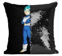 Fabulous Coussin avec Housse Sequin - Paillettes Noir Dragon Ball Super Vegeta Cheveux Bleus [40 x 40 cm] Noir