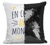 Fabulous Coussin avec Housse Sequin - Paillettes Noir En Couple avec mon Chat [40 x 40 cm] Noir G