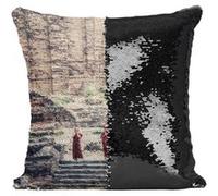 Fabulous Coussin avec Housse Sequin - Paillettes Noir Enfants Moines Devant la Pagode De Mingun [40 x 40 cm] Noir G