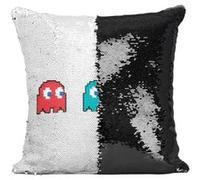 Fabulous Coussin avec Housse Sequin - Paillettes Noir Fantomes Pac-Man Pixel [40 x 40 cm] Noir G