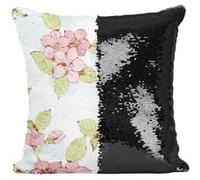 Fabulous Coussin avec Housse Sequin - Paillettes Noir Fleur Sakura Cerisier Japonais [40 x 40 cm] Noir G
