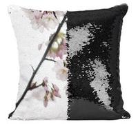 Fabulous Coussin avec Housse Sequin - Paillettes Noir Fleurs de Cerisier Printemps [40 x 40 cm] Noir G