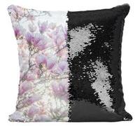 Fabulous Coussin avec Housse Sequin - Paillettes Noir Fleurs de Cerisier Printemps Contre-jour 1 [40 x 40 cm] Noir G