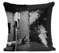 Fabulous Coussin avec Housse Sequin - Paillettes Noir Frank Sinatra Jazz Hollywood [40 x 40 cm] Noir