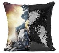 Fabulous Coussin avec Housse Sequin - Paillettes Noir Full Metal Alchemist Brotherhood Eward Elric [40 x 40 cm] Noir G