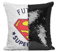 Fabulous Coussin avec Housse Sequin - Paillettes Noir Futur Superman [40 x 40 cm] Noir
