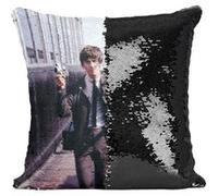 Fabulous Coussin avec Housse Sequin - Paillettes Noir Georges Harrison The Beatles [40 x 40 cm] Noir G