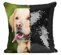 Fabulous Coussin avec Housse Sequin - Paillettes Noir Golden Retreiver Portrait [40 x 40 cm] Noir G