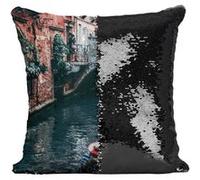 Fabulous Coussin avec Housse Sequin - Paillettes Noir Gondolier dans les Canaux de Venise [40 x 40 cm] Noir G