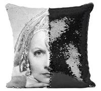 Fabulous Coussin avec Housse Sequin - Paillettes Noir Greta Garbo Actrice / Mata Hari [40 x 40 cm] Noir G