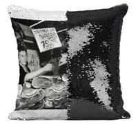 Fabulous Coussin avec Housse Sequin - Paillettes Noir Jacques Chirac Vintage Jambon [40 x 40 cm] Noir G