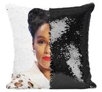 Fabulous Coussin avec Housse Sequin - Paillettes Noir Janelle Monae Chanteuse Artiste Soul [40 x 40 cm] Noir G
