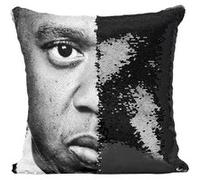 Fabulous Coussin avec Housse Sequin - Paillettes Noir Jay Z Rap Businessman Portrait [40 x 40 cm] Noir