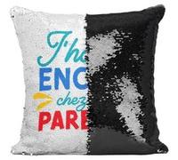 Fabulous Coussin avec Housse Sequin - Paillettes Noir J'habite Encore Chez Mes Parents [40 x 40 cm] Noir G