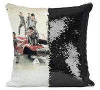 Fabulous Coussin avec Housse Sequin - Paillettes Noir John Travolta Grease Acteur [40 x 40 cm] Noir G