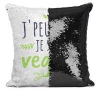 Fabulous Coussin avec Housse Sequin - Paillettes Noir J'peux pas je suis Vegan [40 x 40 cm] Noir G