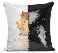 Fabulous Coussin avec Housse Sequin - Paillettes Noir Just One More Cat [40 x 40 cm] Noir G